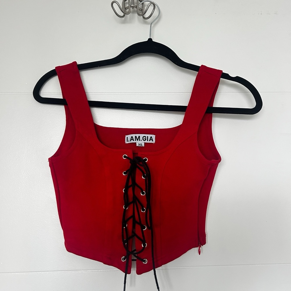 I.AM.GIA red Lace-Up corset Top